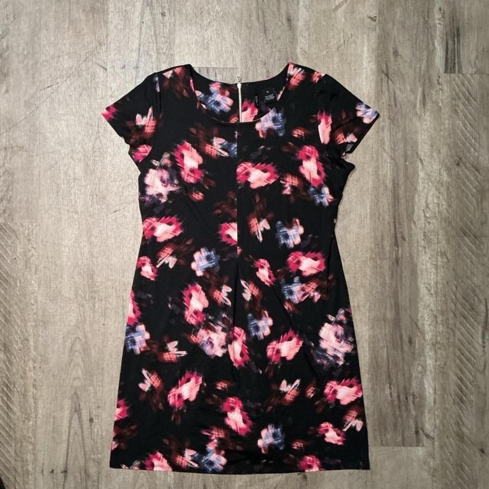 New Directions Floral Mini Dress Size PL Petite Black Pink NWT Cap Sleeve